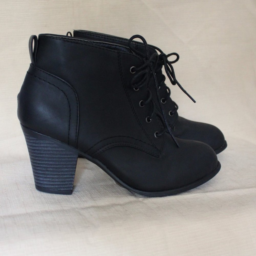 Blue Suede Shoes Black Lace-up Booties